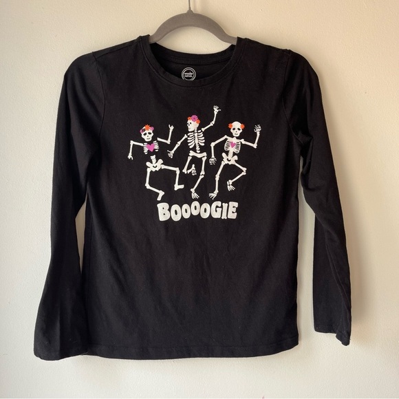 🌼 5/$25 Wonder Nation Halloween Skeleton Dance Graphic Tee Long Sleeve Black L - Picture 1 of 8